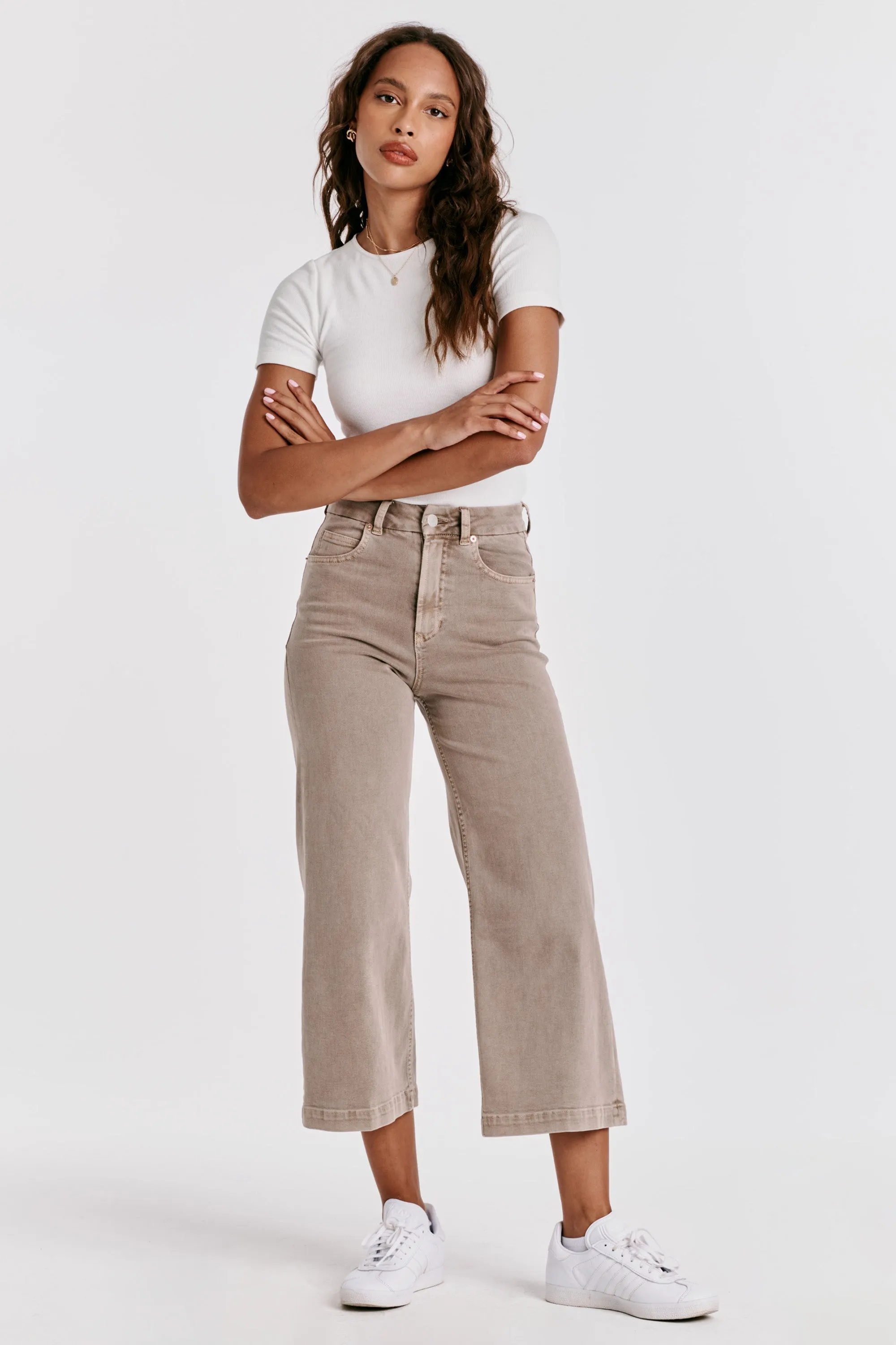 AUDREY SUPER HIGH RISE CROPPED WIDE LEG COLOR JEANS CASHMERE
