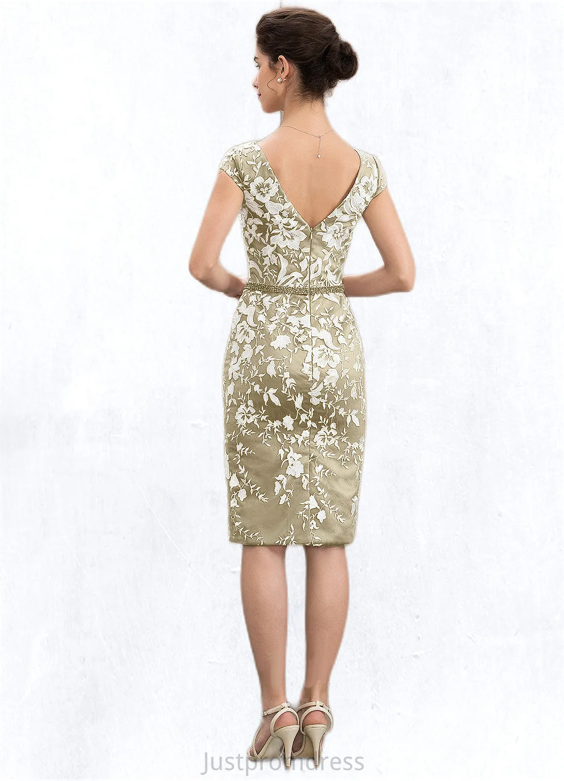 Azaria Sheath/Column V-neck Knee-Length Lace Mother of the Bride Dress With Beading Sequins HH126P0014668