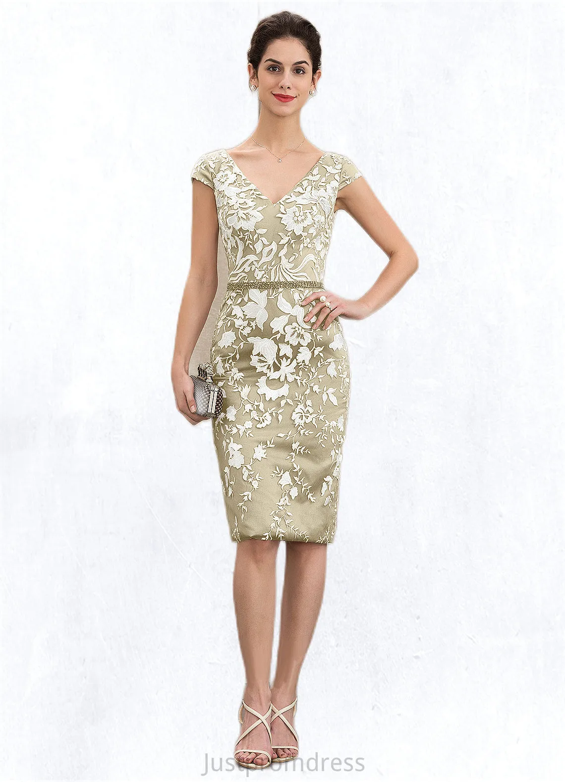 Azaria Sheath/Column V-neck Knee-Length Lace Mother of the Bride Dress With Beading Sequins HH126P0014668