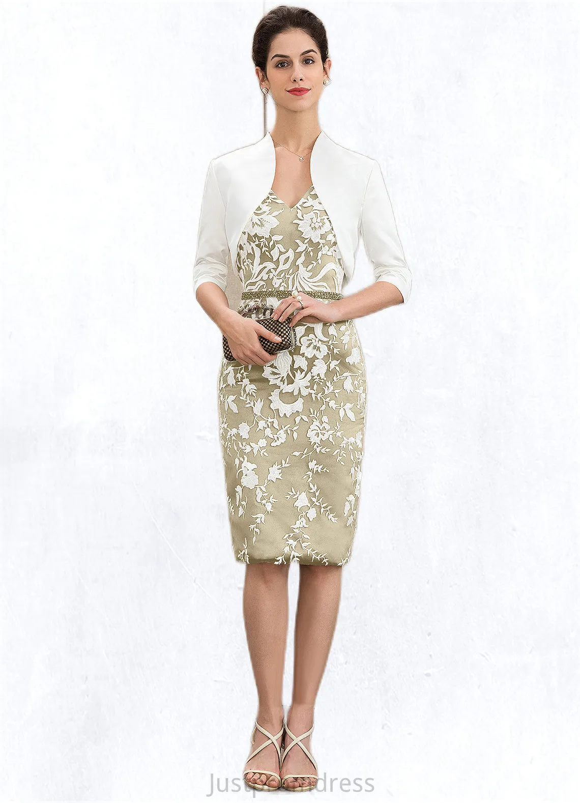 Azaria Sheath/Column V-neck Knee-Length Lace Mother of the Bride Dress With Beading Sequins HH126P0014668