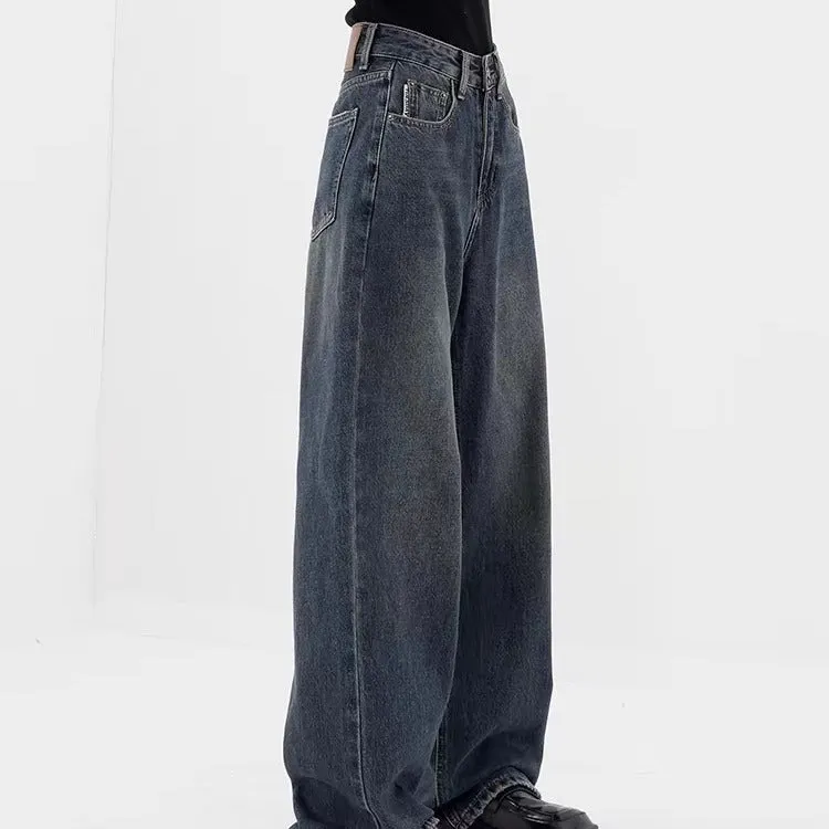 Baggy Straight Dark Blue Denim Jeans - Retro Style