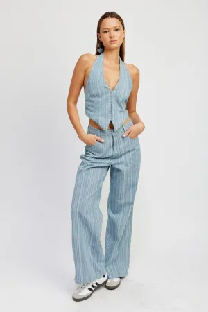 Blue Mid Rise Wide Leg Jeans