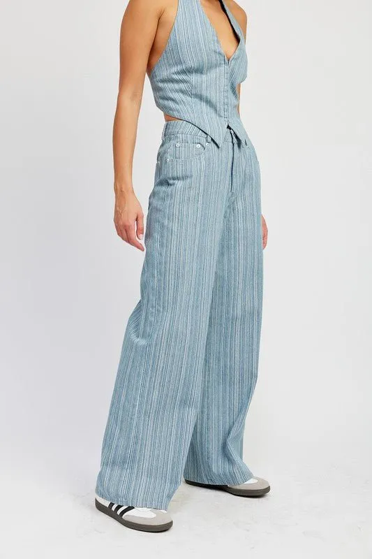 Blue Mid Rise Wide Leg Jeans