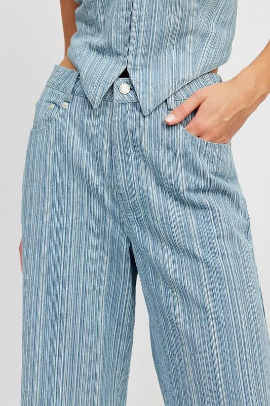 Blue Mid Rise Wide Leg Jeans