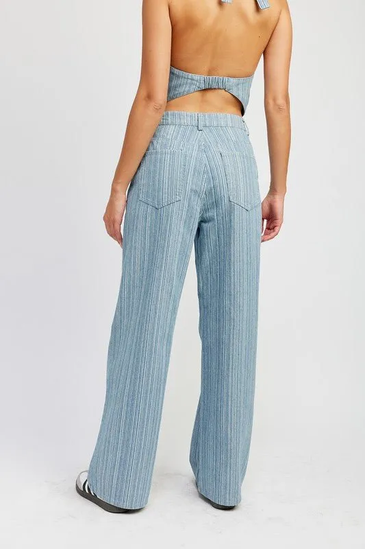 Blue Mid Rise Wide Leg Jeans