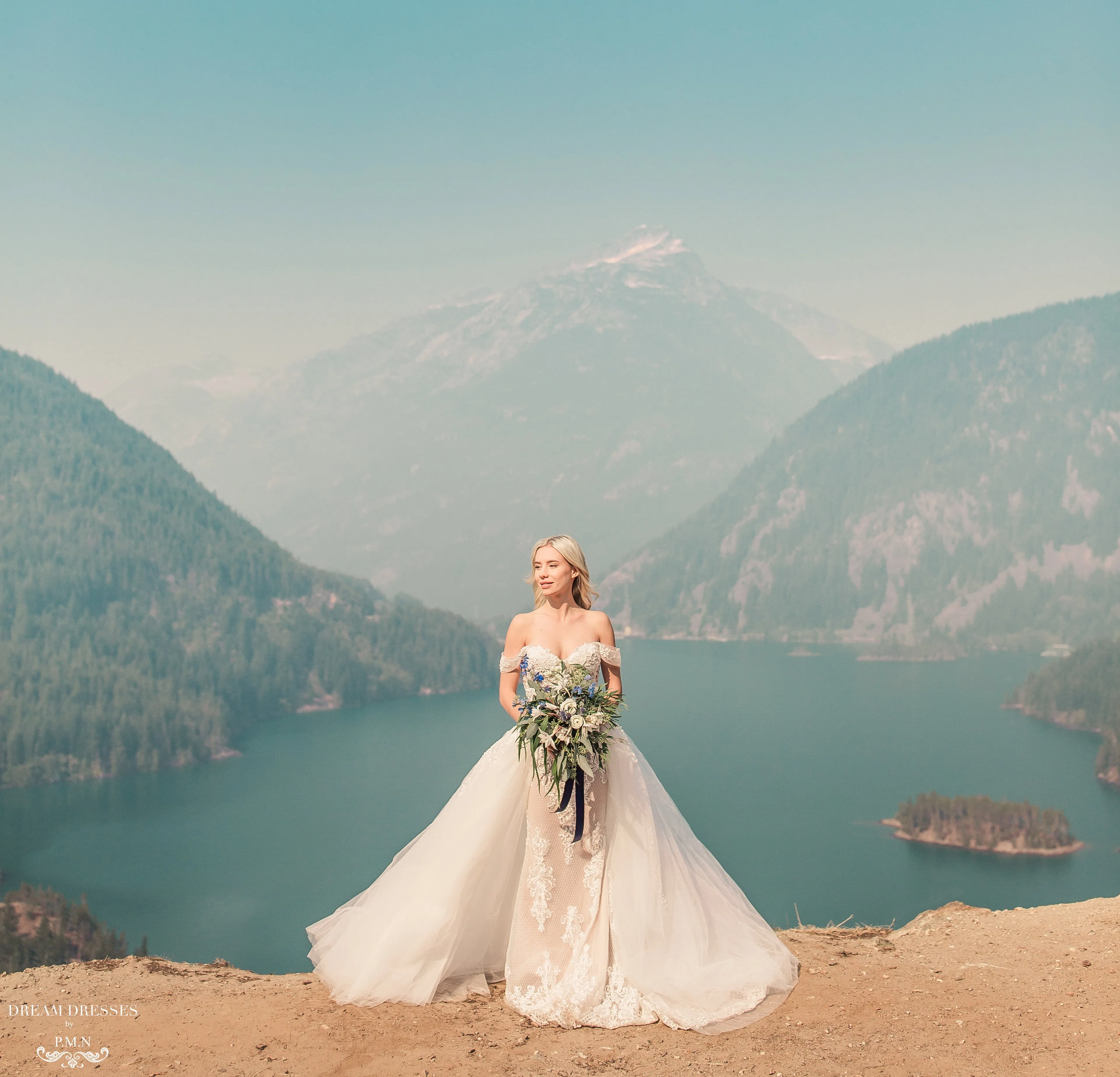 Blush Mermaid Wedding Dress with Removable Overskirt (#BELVA)