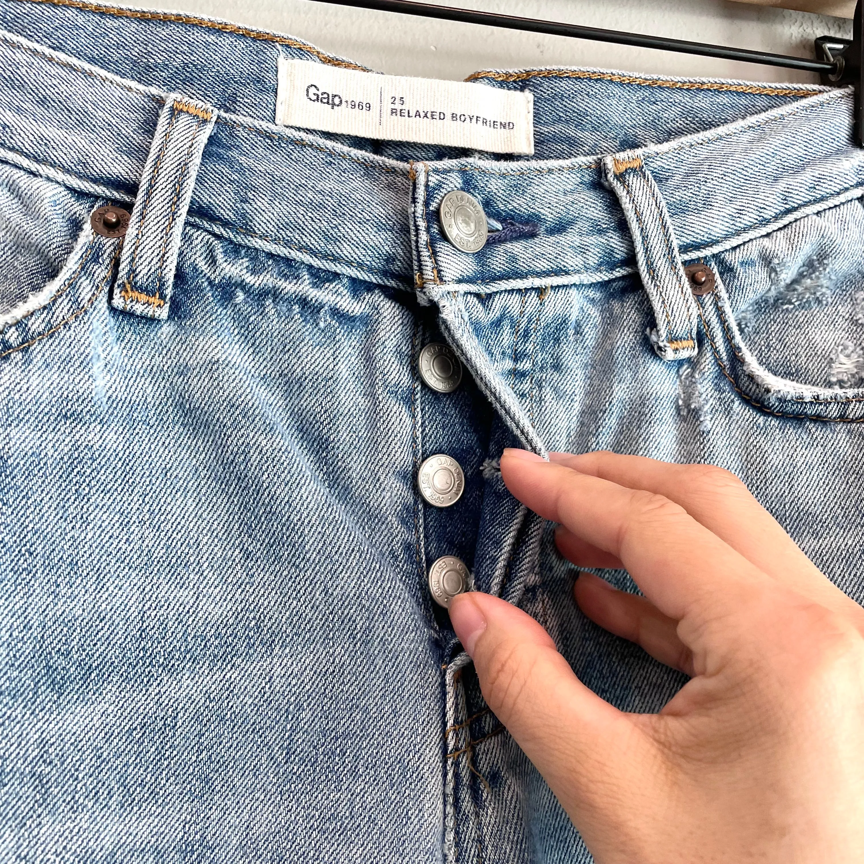 Button Fly Distressed Jeans