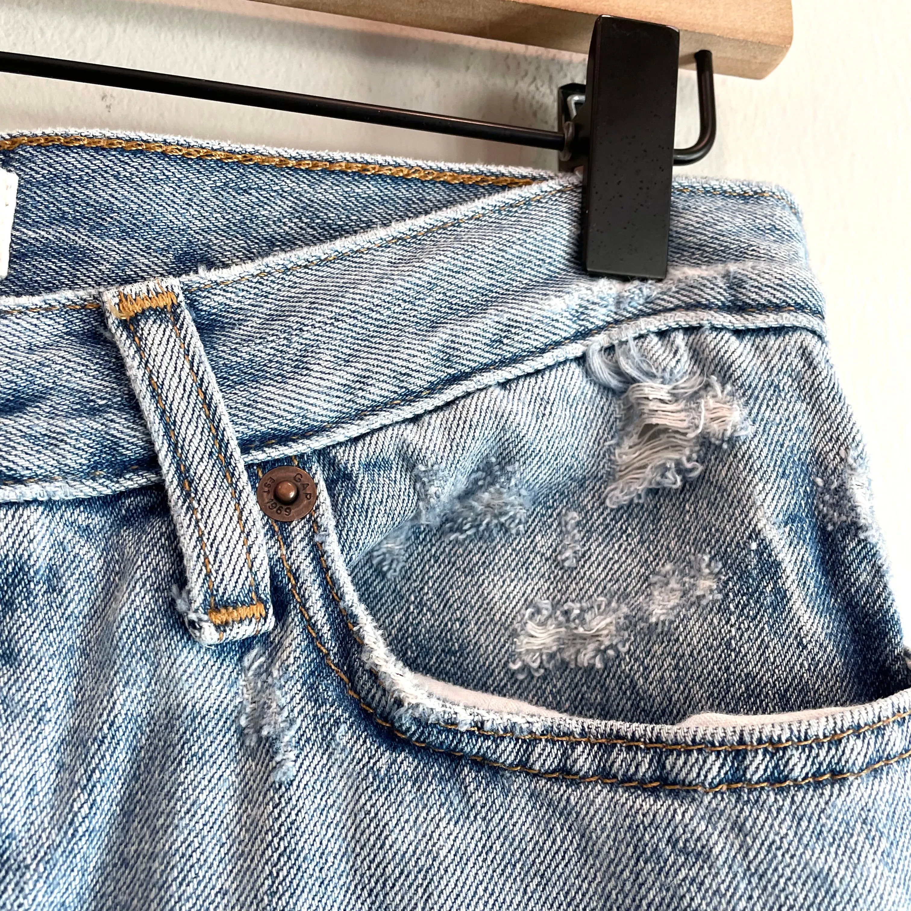 Button Fly Distressed Jeans