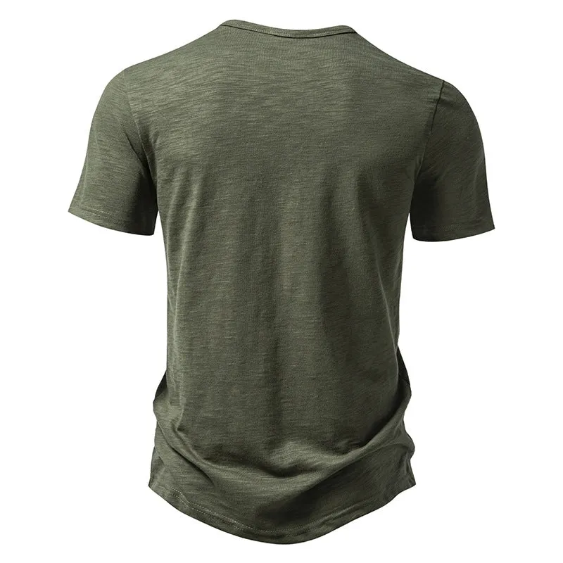 Buttons V-neck Short Sleeves Men T-Shirt