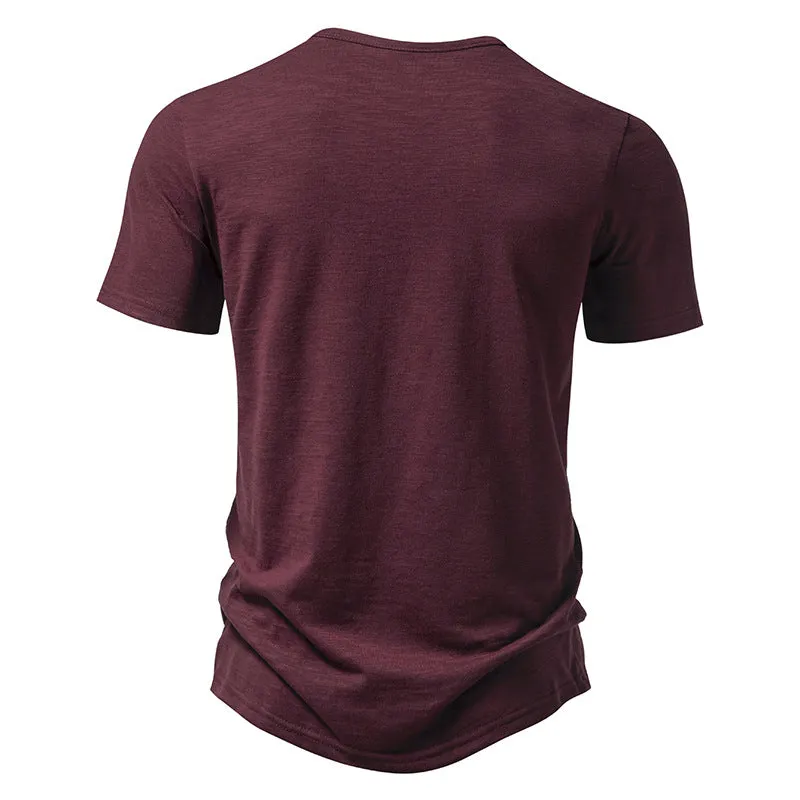 Buttons V-neck Short Sleeves Men T-Shirt