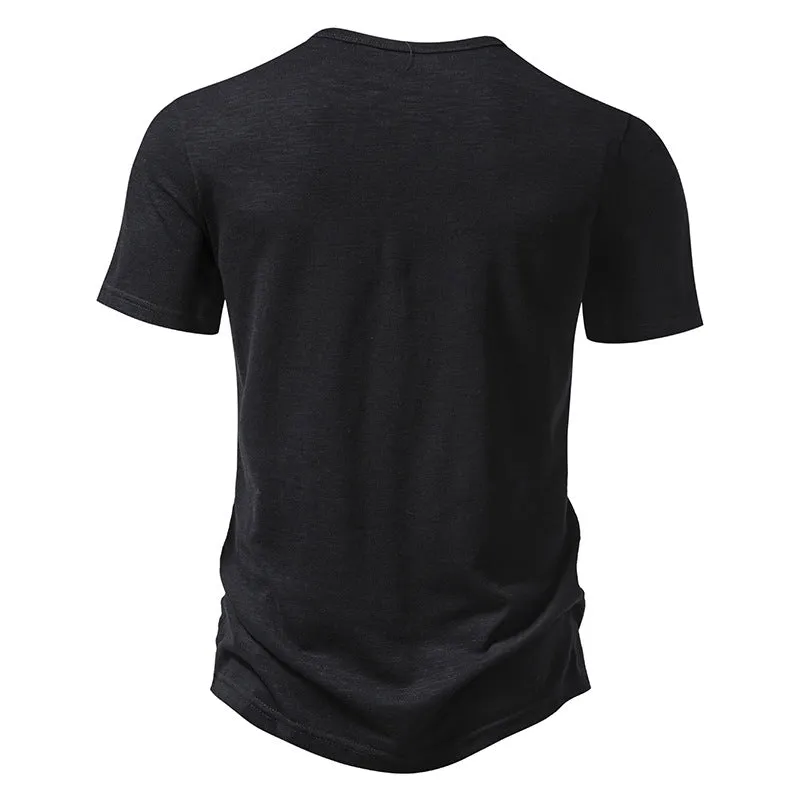 Buttons V-neck Short Sleeves Men T-Shirt