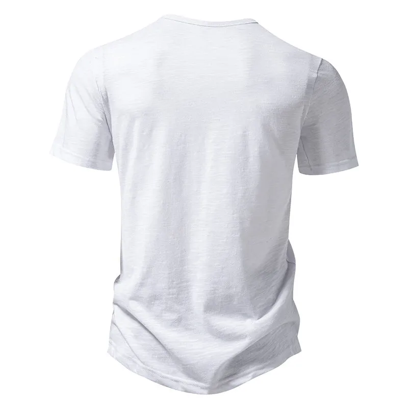 Buttons V-neck Short Sleeves Men T-Shirt