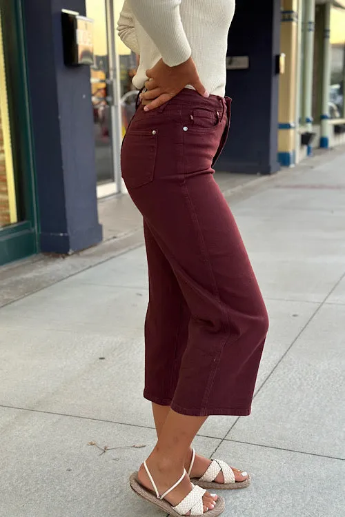Charlotte - Tummy Control Dyed Wide Crop - Ox Blood