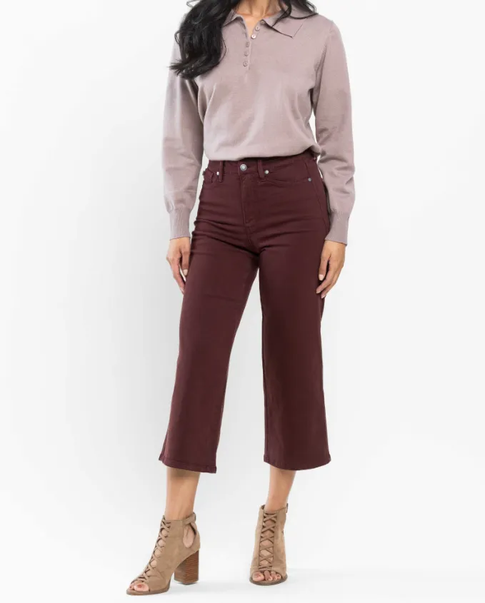 Charlotte - Tummy Control Dyed Wide Crop - Ox Blood