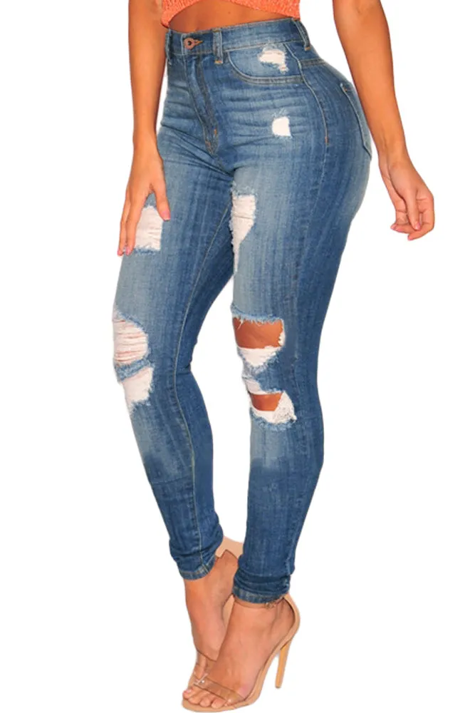 Denim Ripped High Waist Skinny Jeans