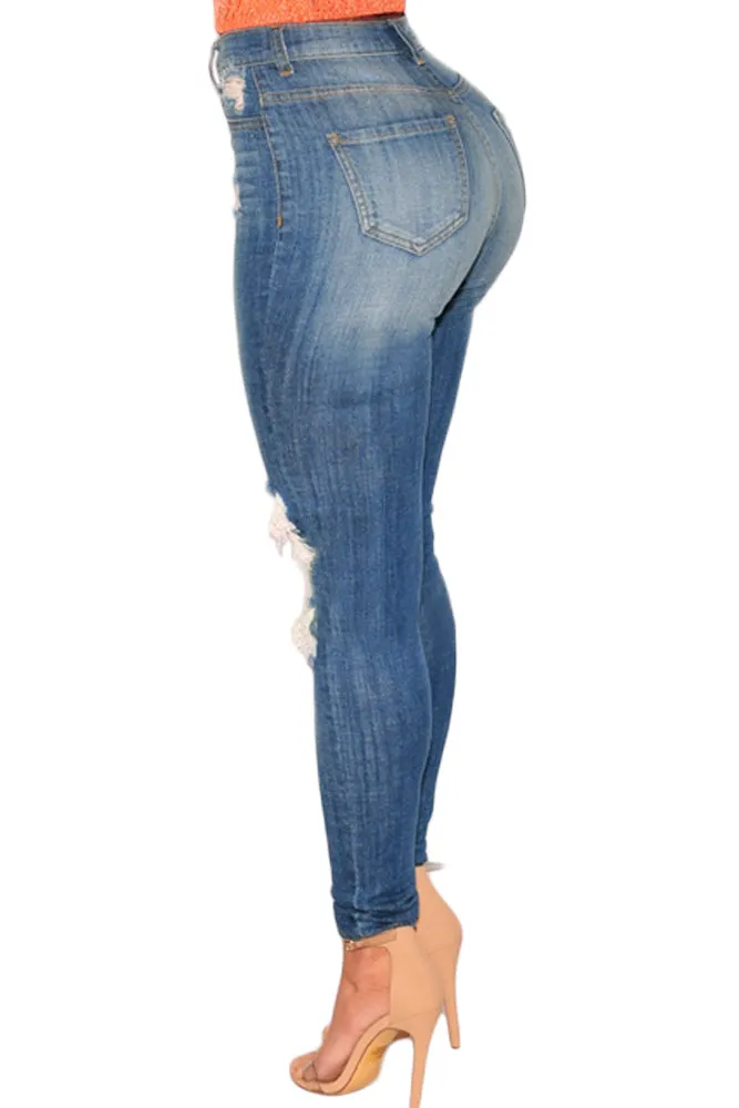 Denim Ripped High Waist Skinny Jeans