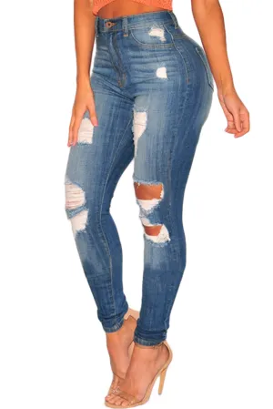 Denim Ripped High Waist Skinny Jeans