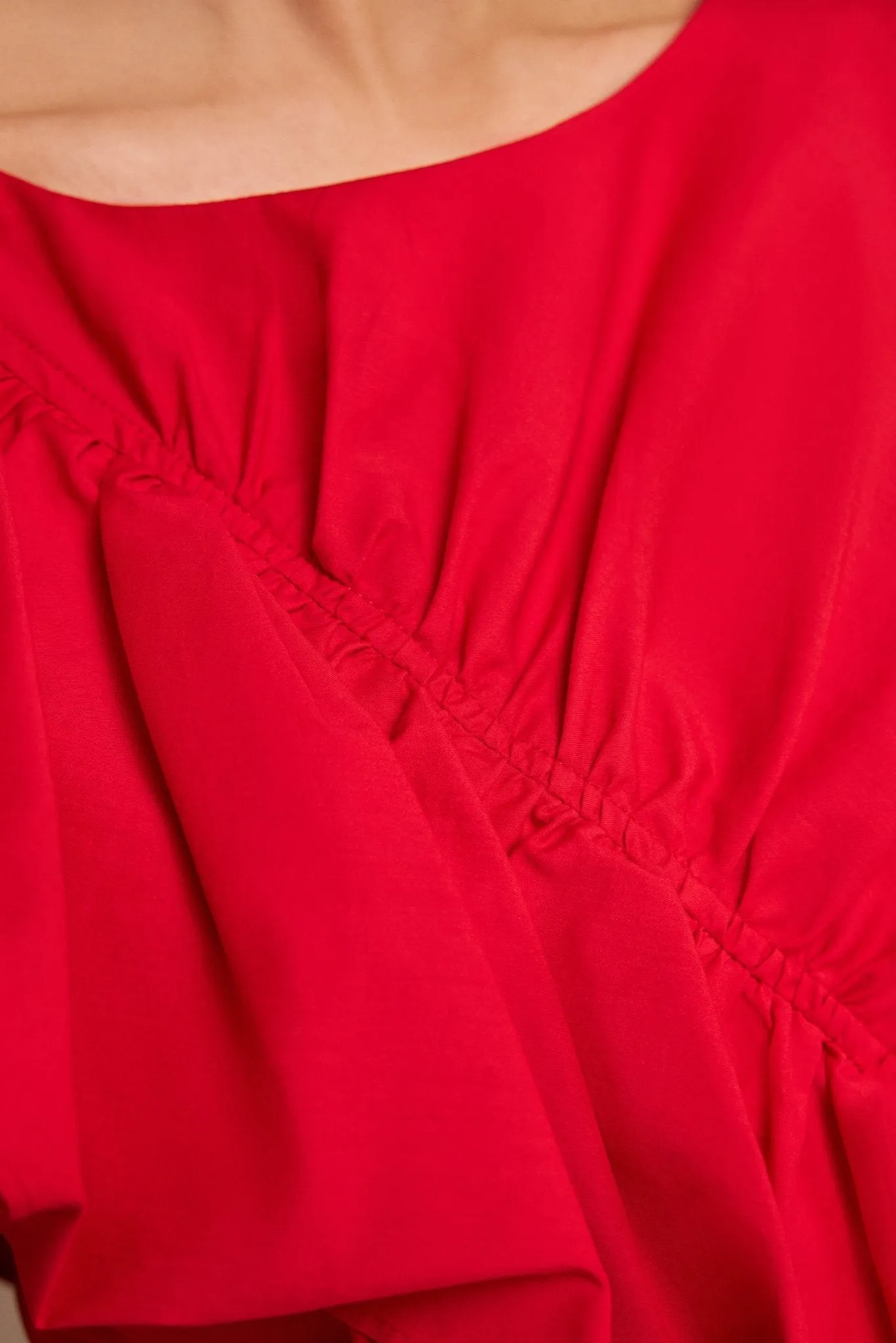 Draped Ruffle Poplin Midi Dress