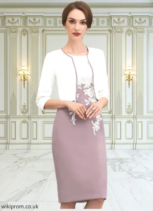 Ella Sheath/Column Scoop Neck Knee-Length Chiffon Lace Mother of the Bride Dress SWK126P0014559