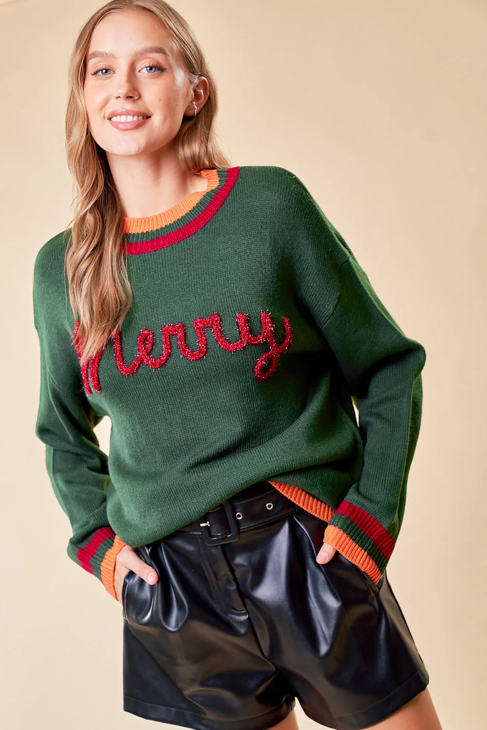 Embroidered 'Merry' Sweater