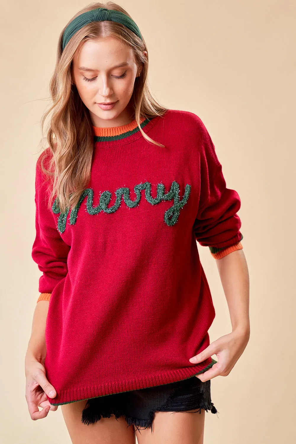 Embroidered 'Merry' Sweater
