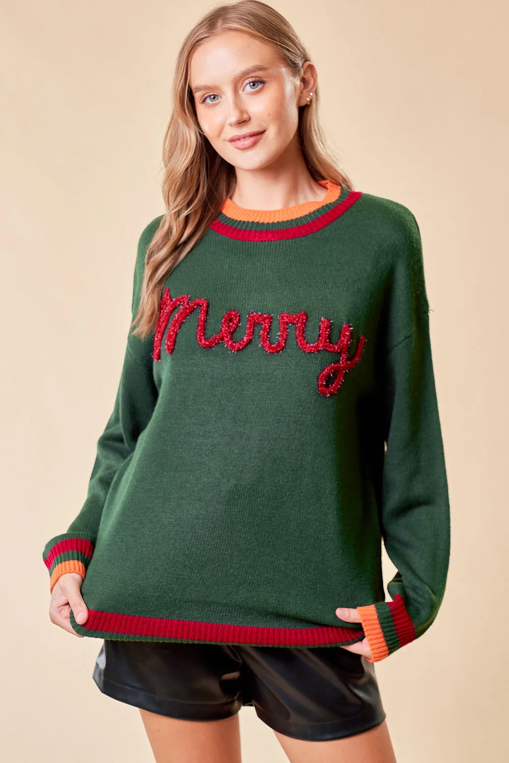 Embroidered 'Merry' Sweater