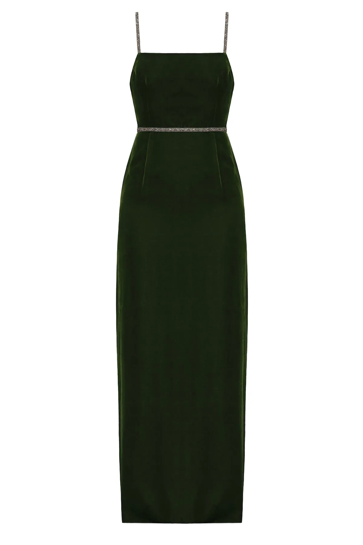 ENIGMA dark green maxi velvet dress