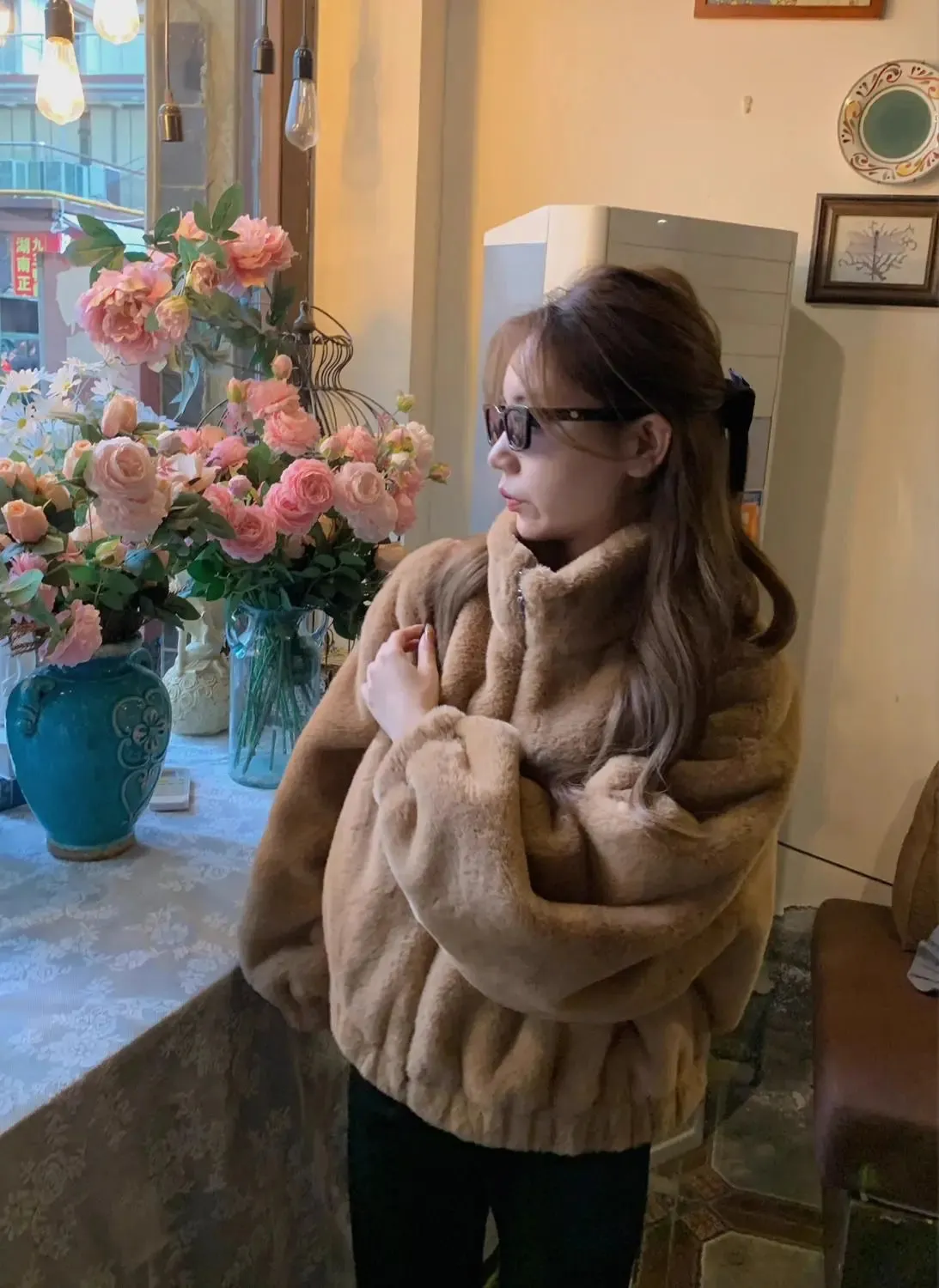 Faux Lamb Fur Coat with Zipper