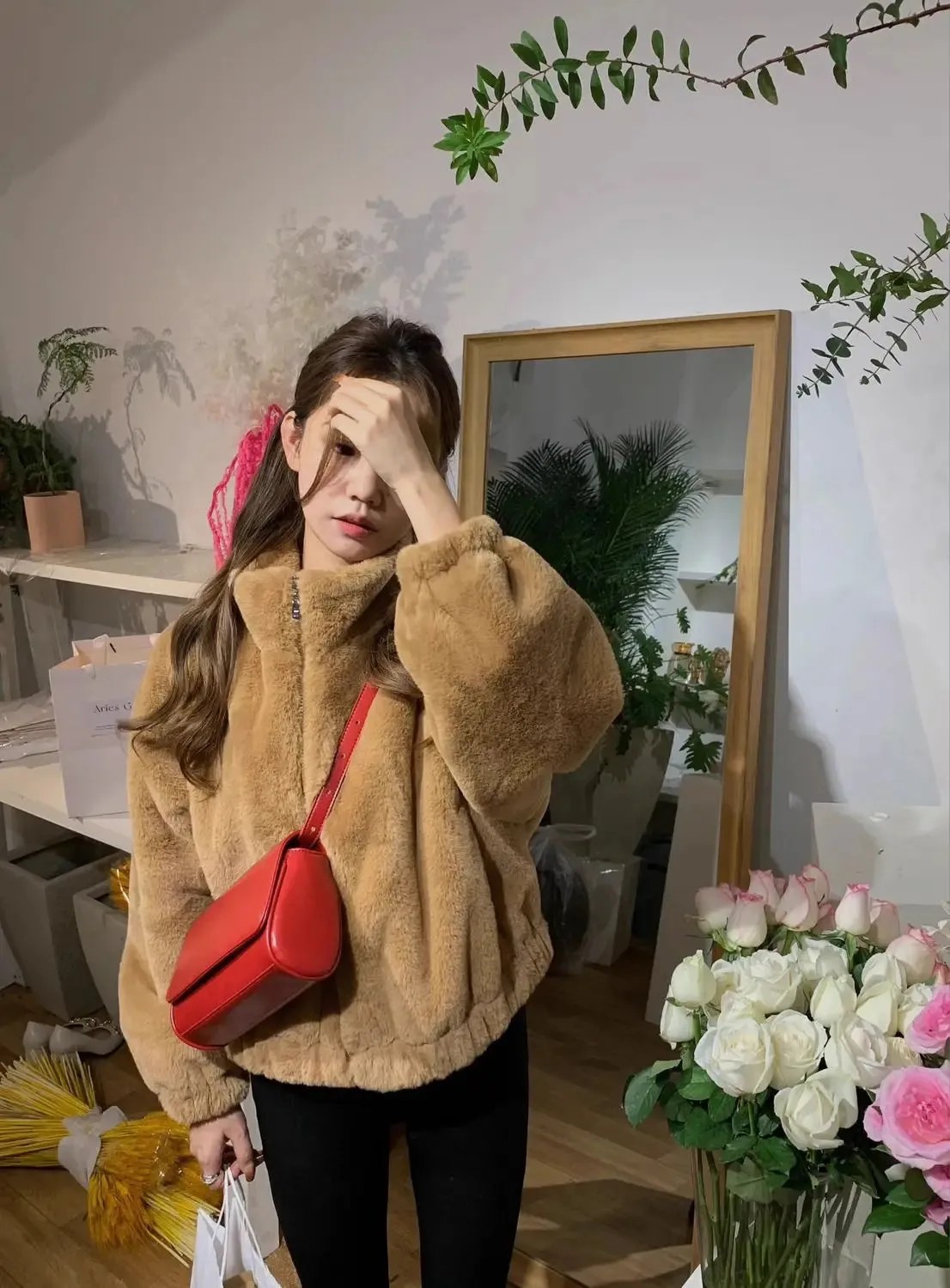 Faux Lamb Fur Coat with Zipper