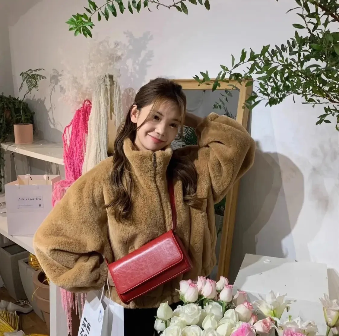 Faux Lamb Fur Coat with Zipper