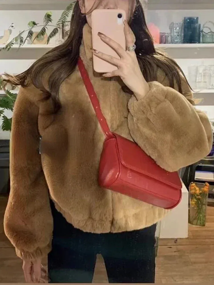 Faux Lamb Fur Coat with Zipper