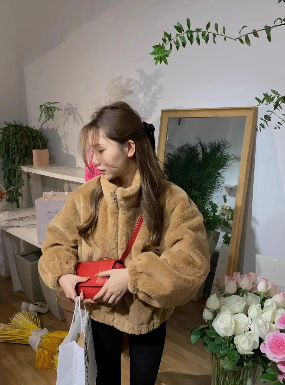 Faux Lamb Fur Coat with Zipper