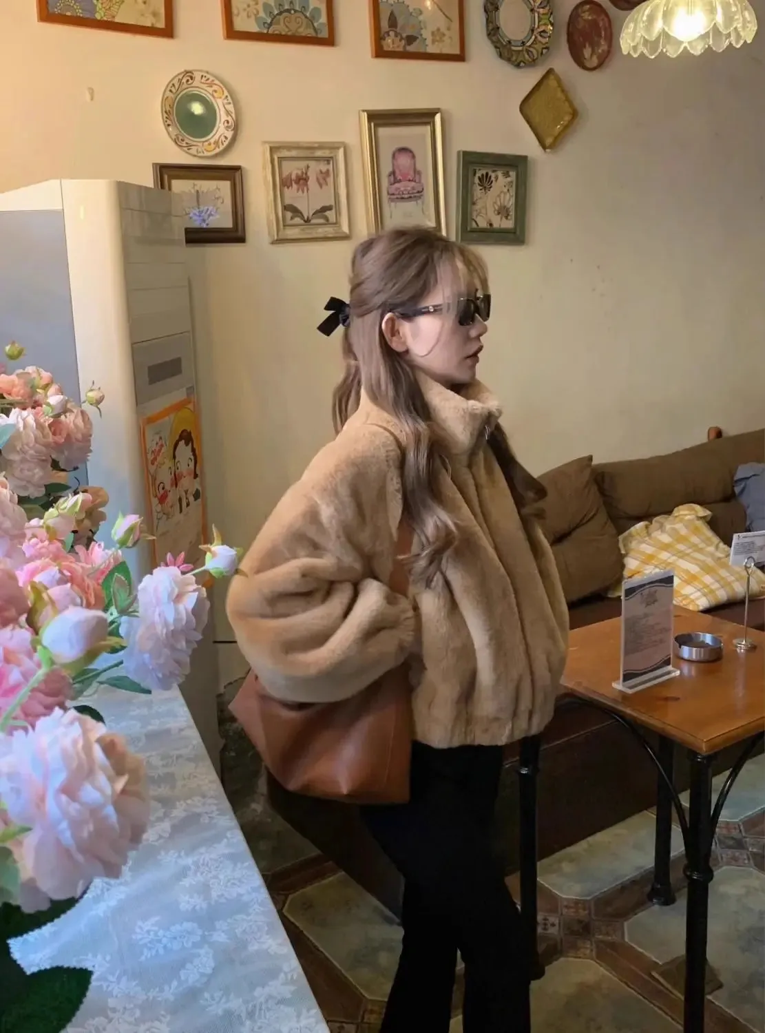 Faux Lamb Fur Coat with Zipper