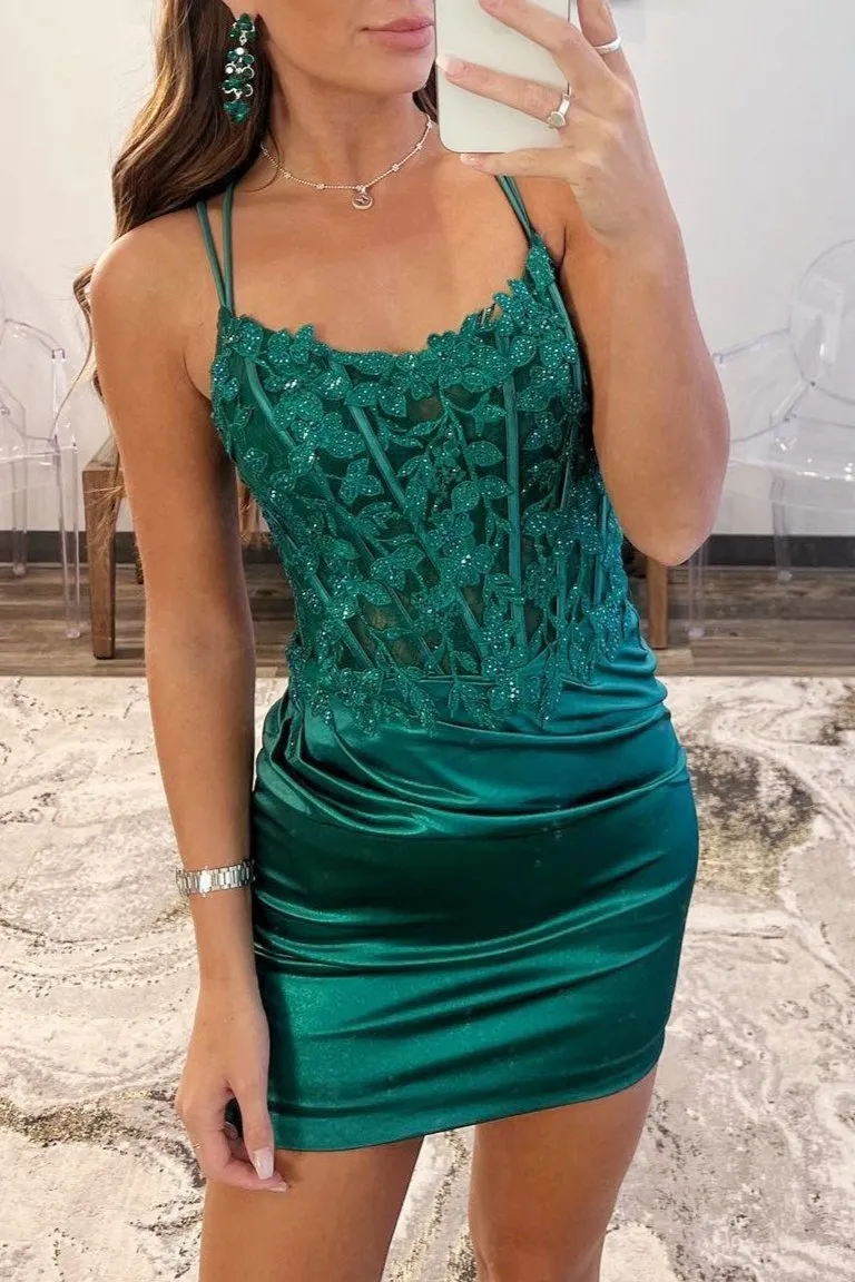 Fleur | Bodycon Satin Double Straps Keyhole Back Homecoming Dress