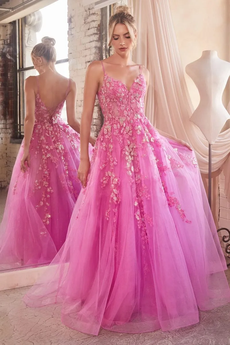 FLORAL APPLIQUED BALL GOWN CDCM347