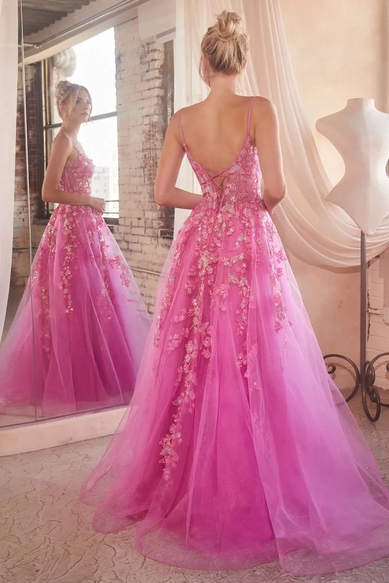 FLORAL APPLIQUED BALL GOWN CDCM347