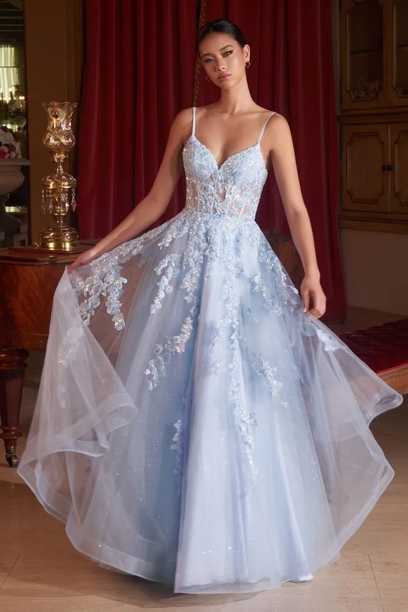 FLORAL APPLIQUED BALL GOWN CDCM347