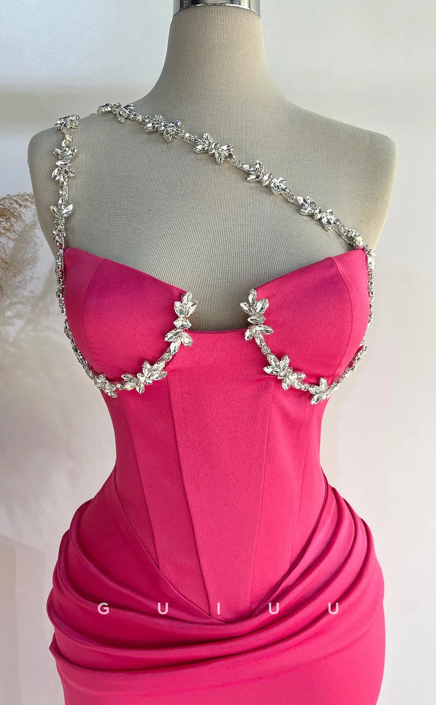 G3860 - Chic & Modern Sheath One Shoulder Floral Beaded and Draped Formal Party Prom Dress