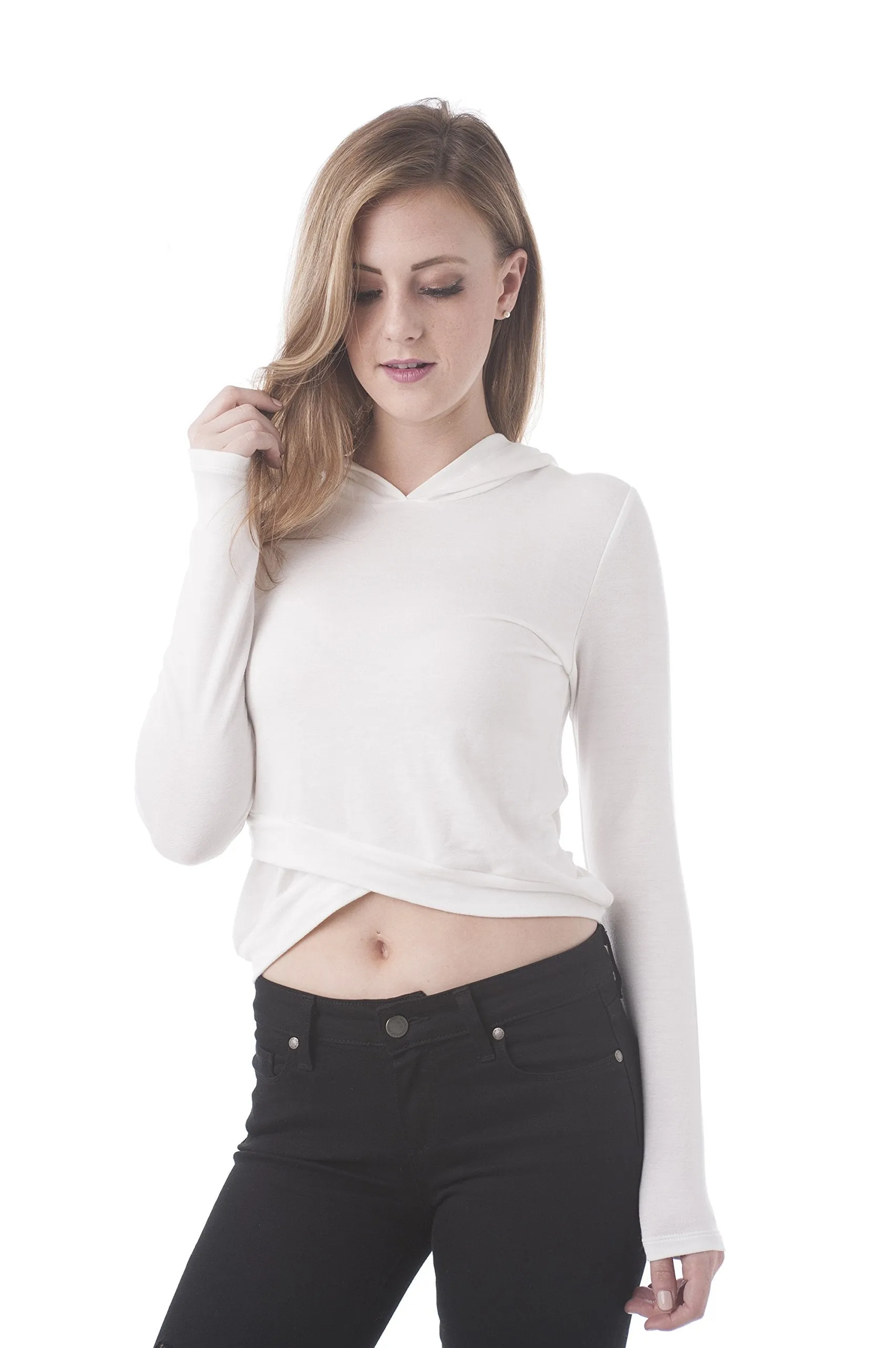 Khanomak Baby Terry Hooded Crop Top Sweatshirt With Banded Hem