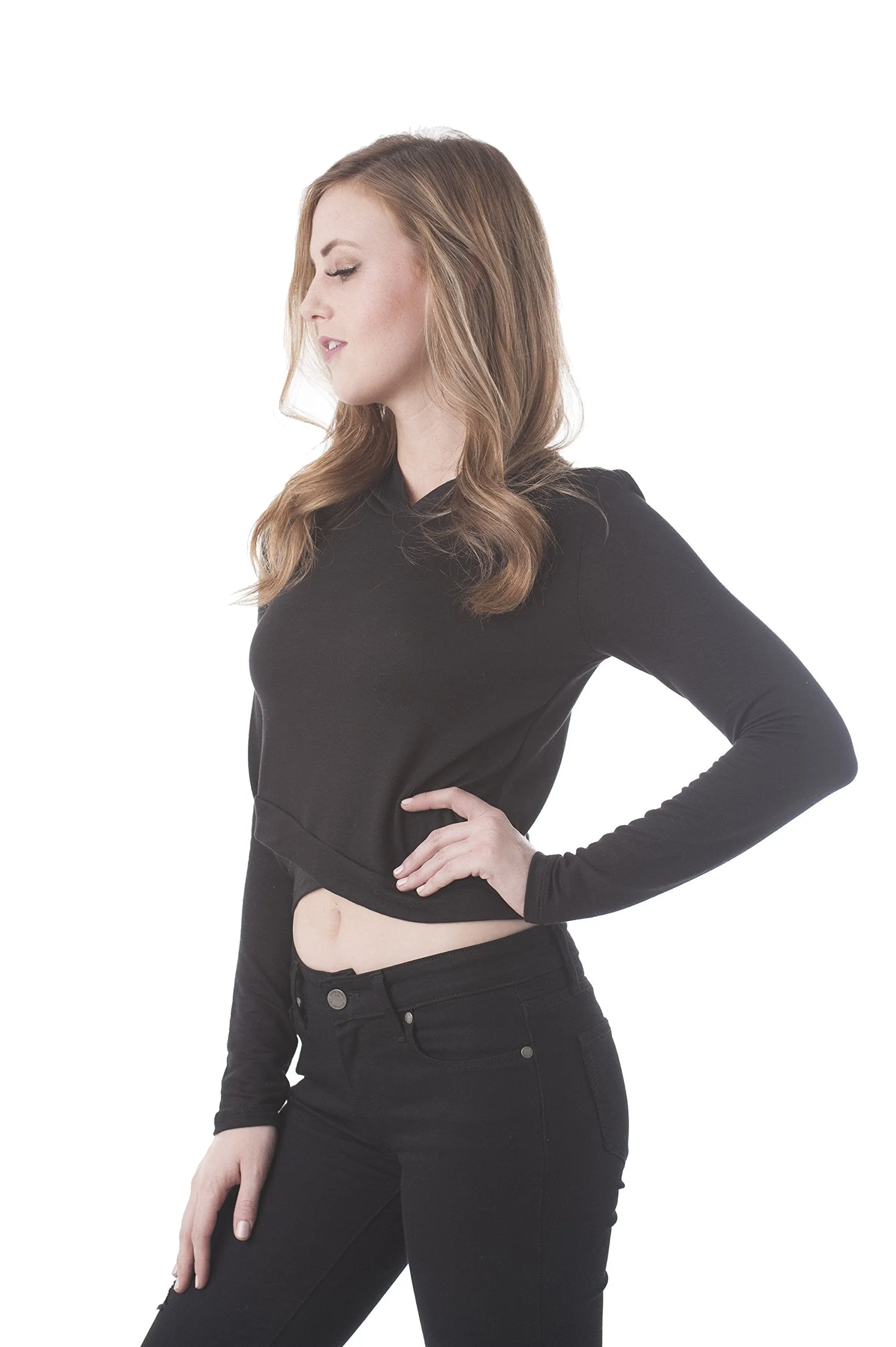 Khanomak Baby Terry Hooded Crop Top Sweatshirt With Banded Hem