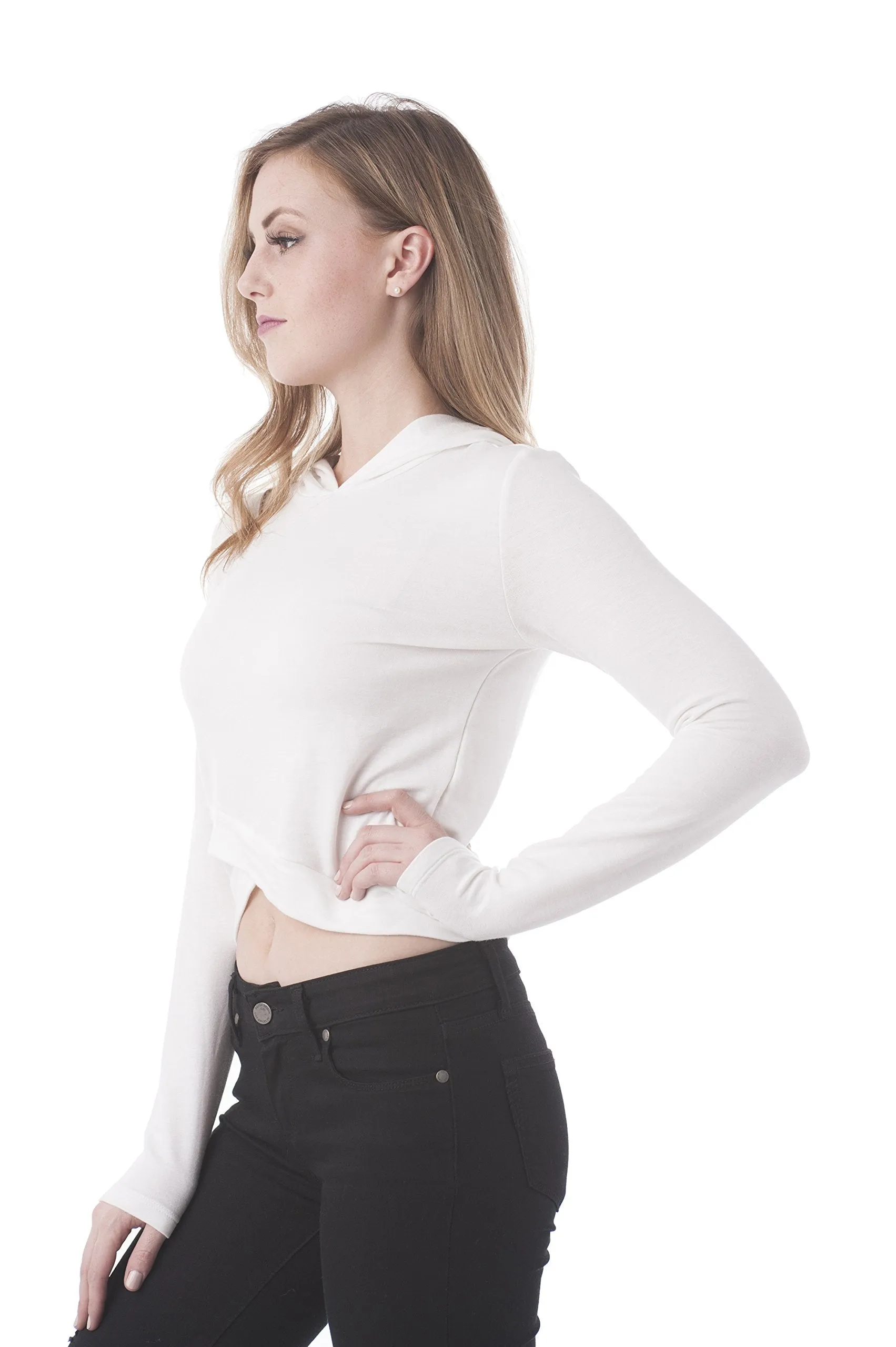 Khanomak Baby Terry Hooded Crop Top Sweatshirt With Banded Hem
