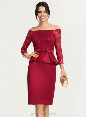 Knee-Length Dress Off-the-Shoulder Sheath/Column Satin Cocktail Mariela Cocktail Dresses Lace