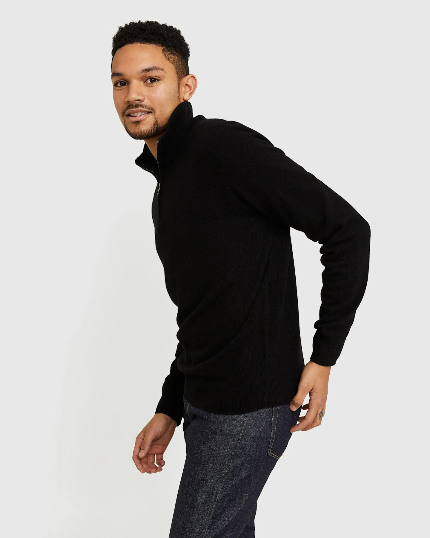 Lightweight Mongolian Cashmere Quarter Zip Sweater