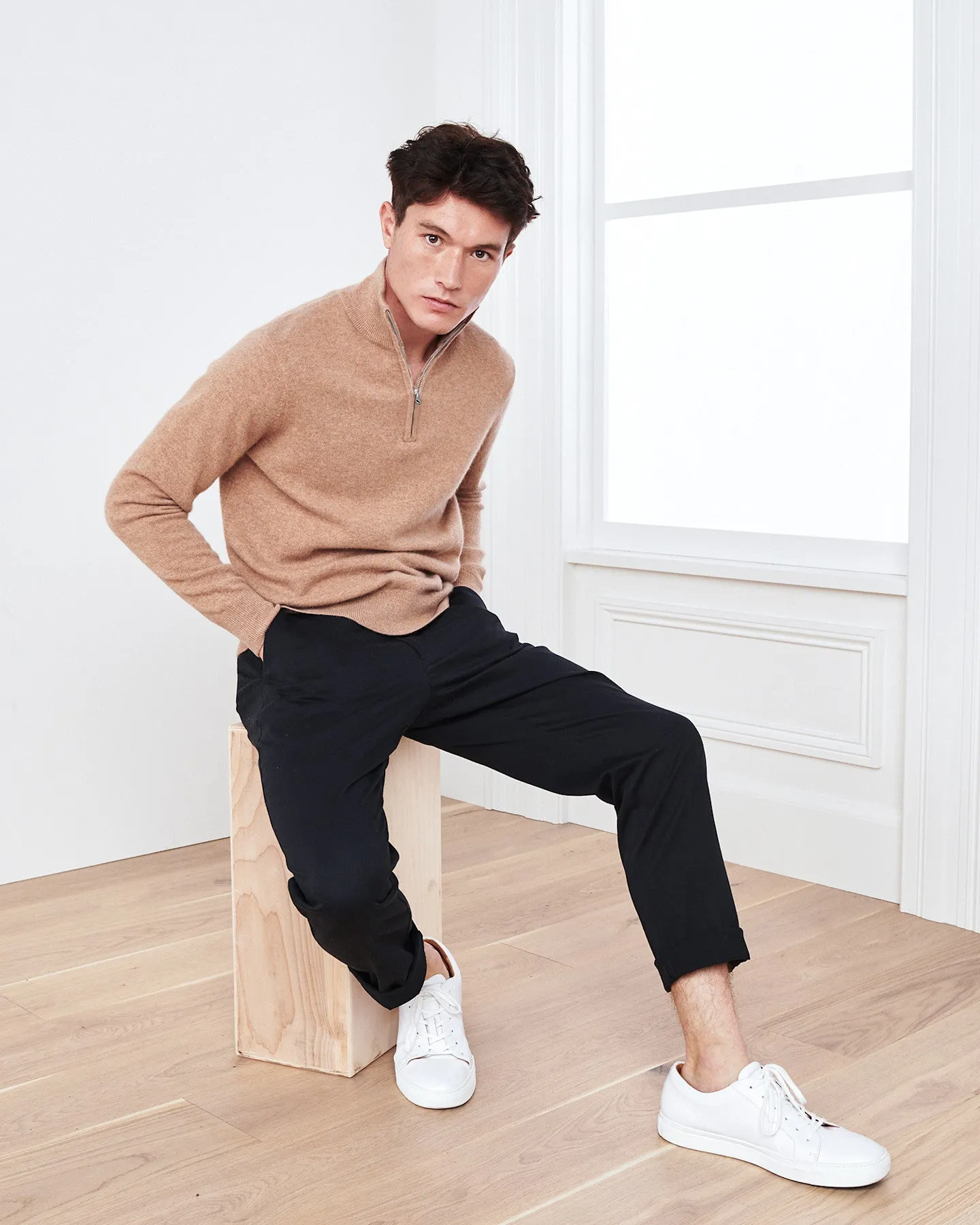 Lightweight Mongolian Cashmere Quarter Zip Sweater