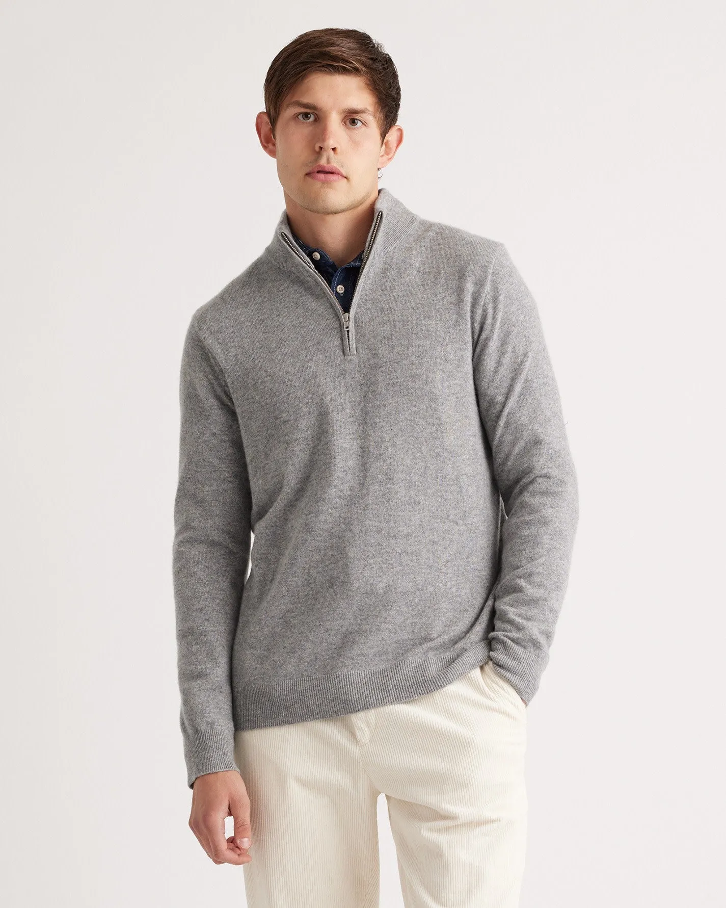 Lightweight Mongolian Cashmere Quarter Zip Sweater