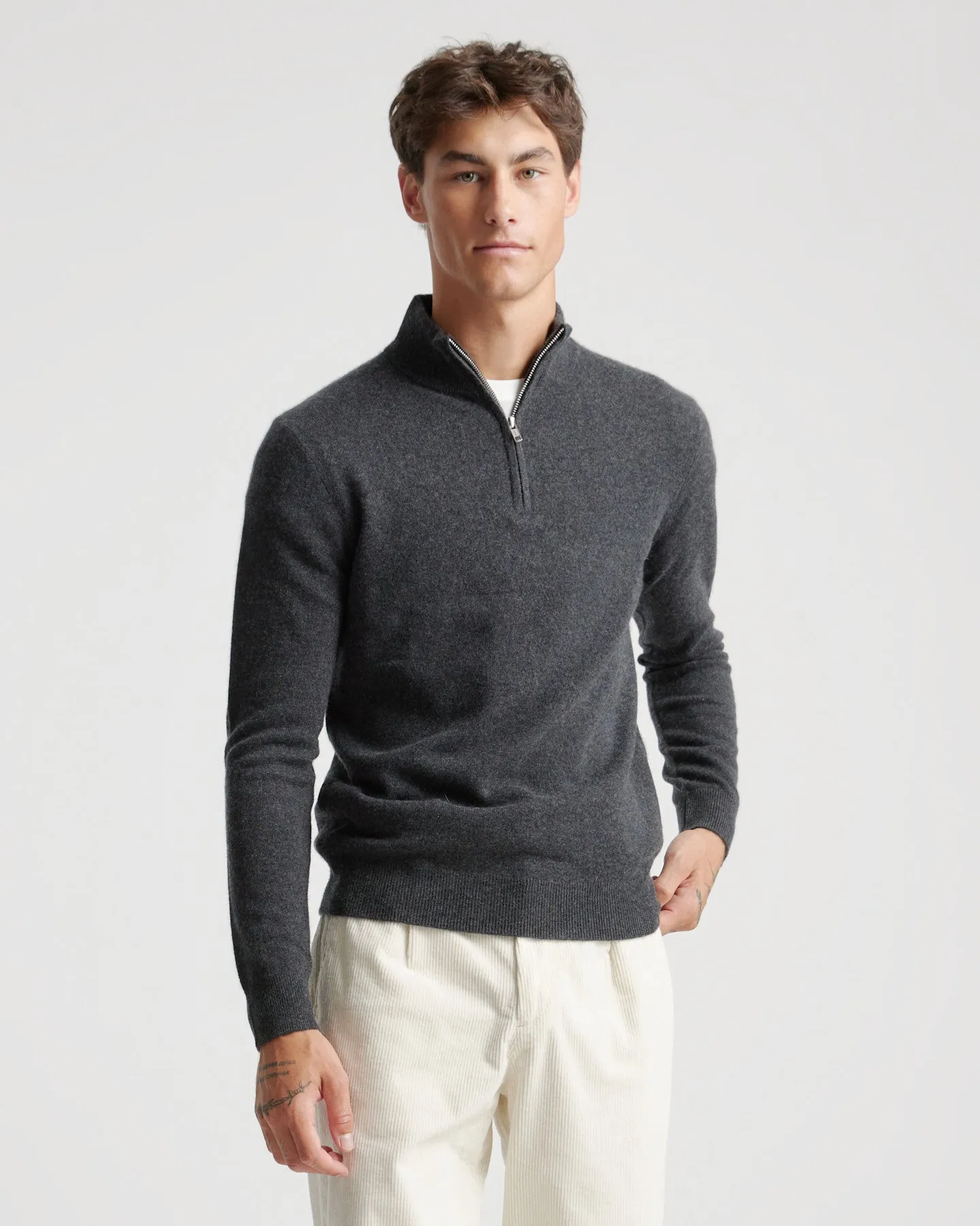 Lightweight Mongolian Cashmere Quarter Zip Sweater