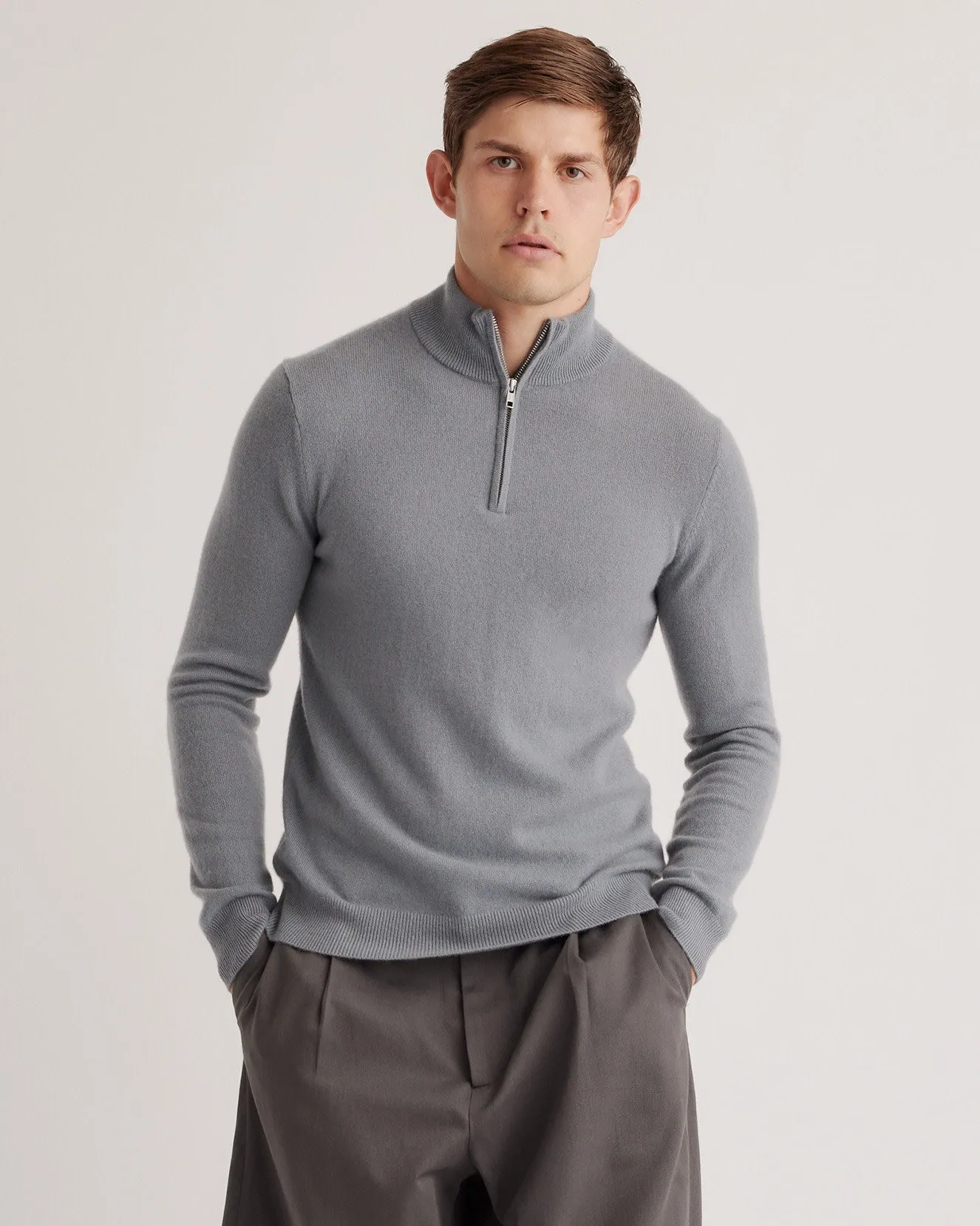 Lightweight Mongolian Cashmere Quarter Zip Sweater