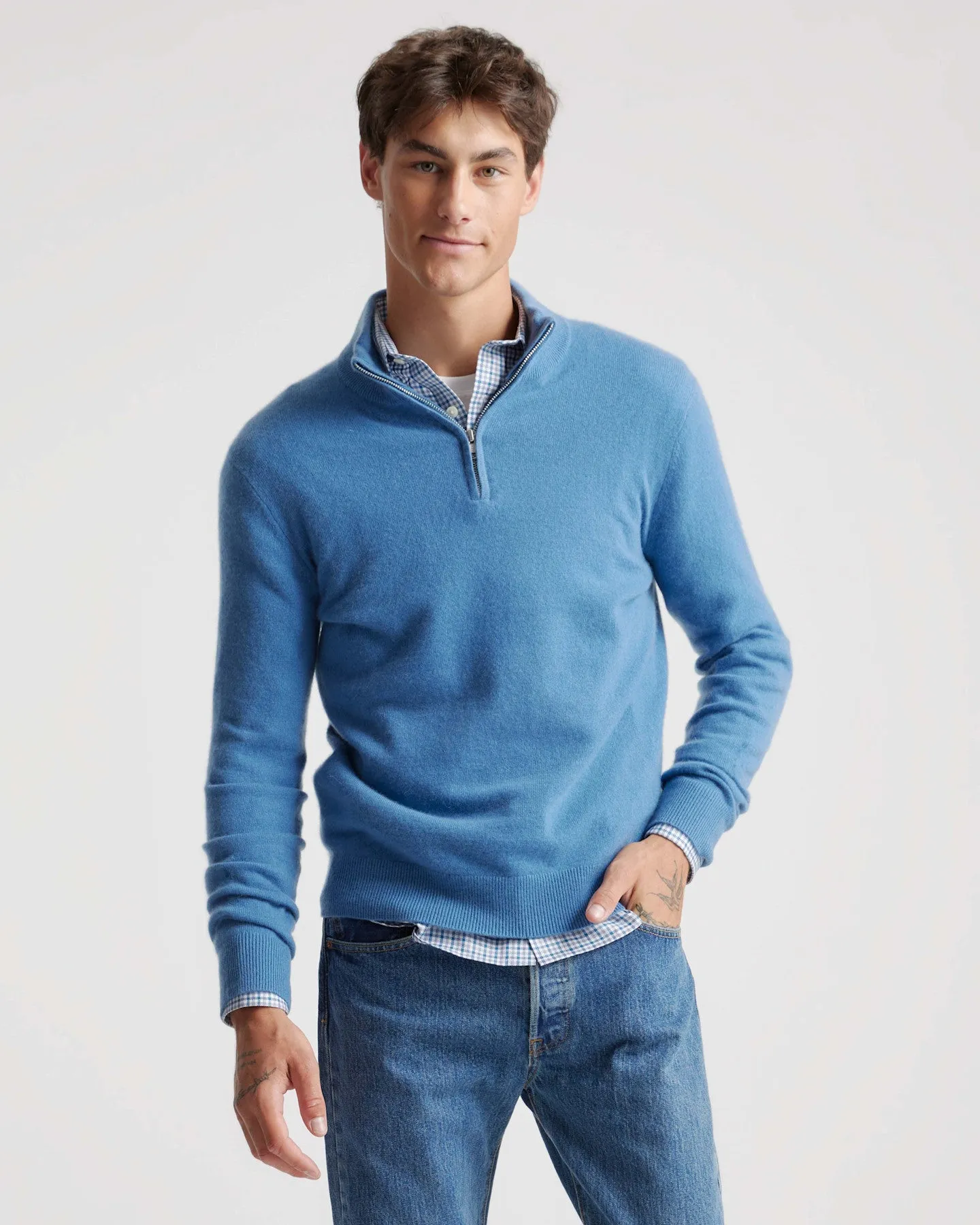 Lightweight Mongolian Cashmere Quarter Zip Sweater