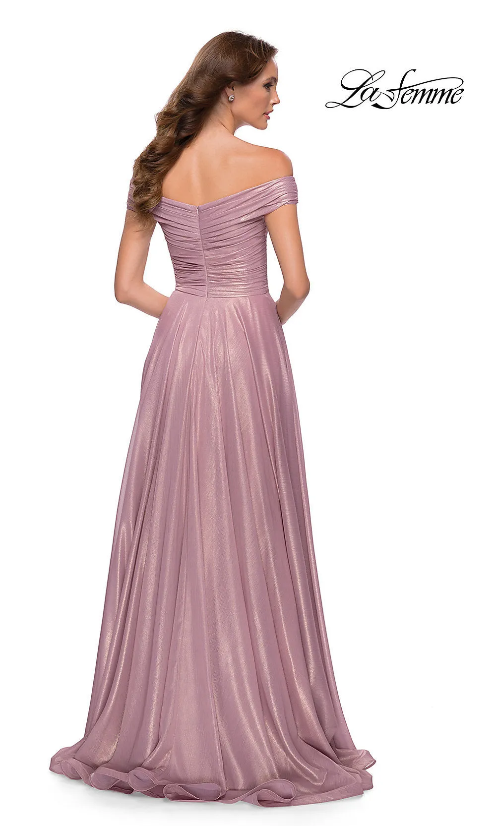 Long Pink Metallic A-Line La Femme Prom Dress