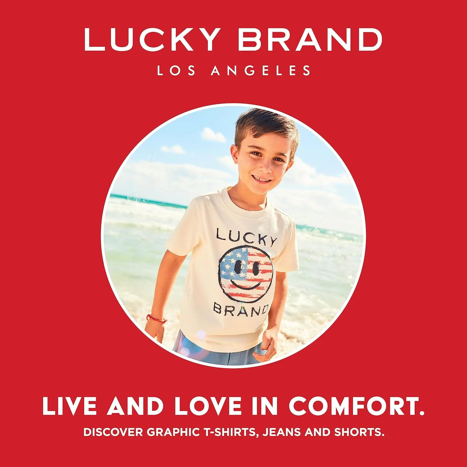 Lucky Brand Boys' Short Sleeve Graphic Crew Neck T-Shirt, Soft, Comfortable, Relaxed Fit